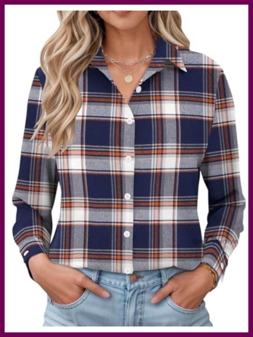 Womens Long Sleeve Button Down Shirt Loose Fit Cotton Collared Blouse